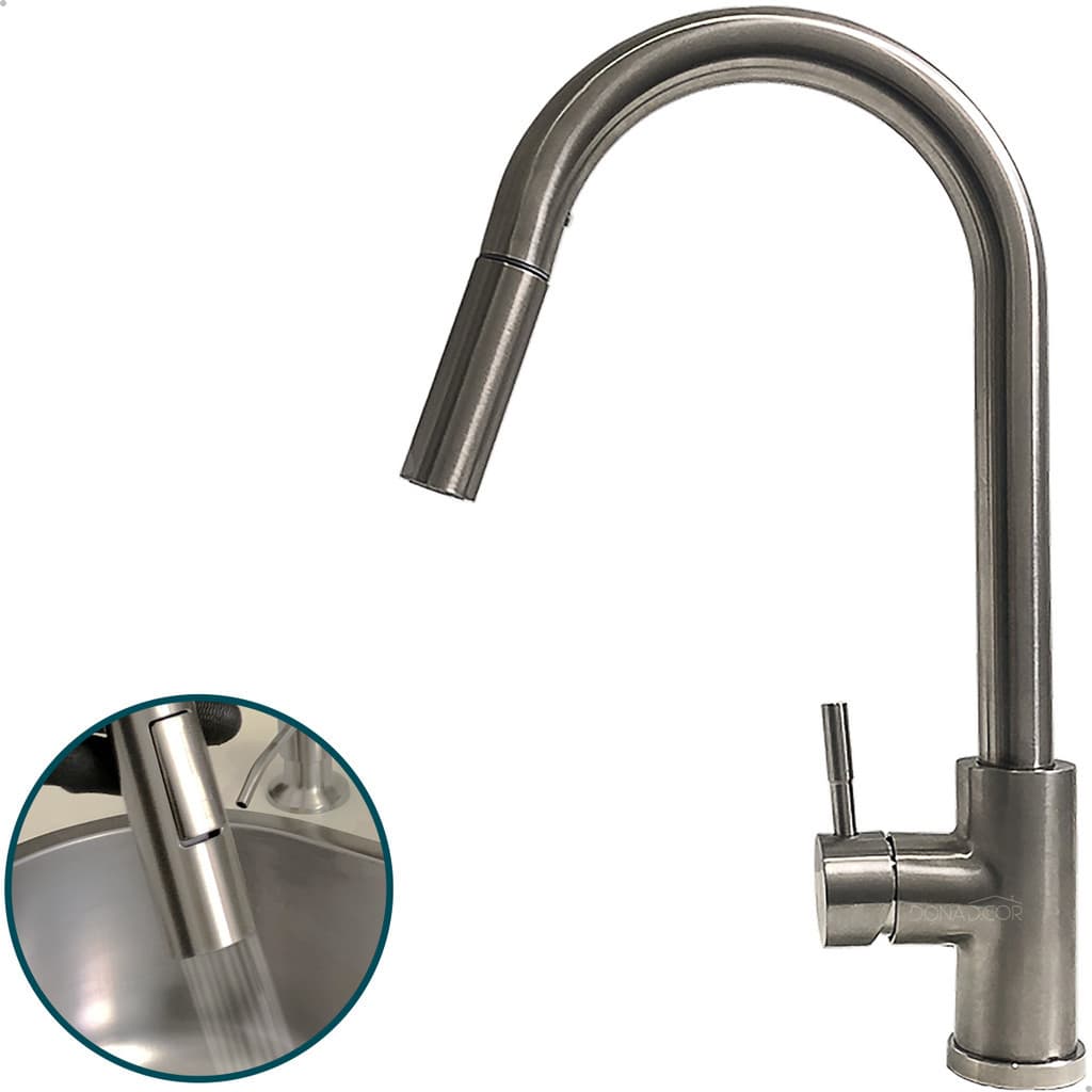 Torneira De Cozinha Inox 304 Monocomando Bancada Q/F Bica Alta Bico Extensivo Preto Dourado Prata