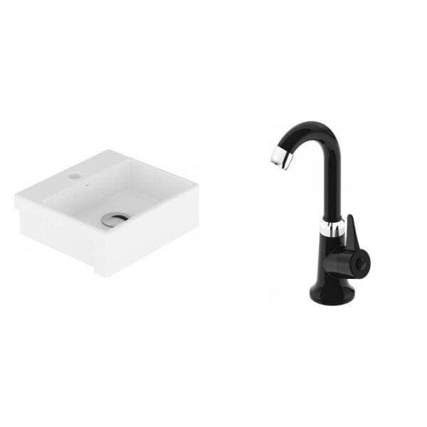Conjunto para Banheiro Cuba de Semi-Encaixe Roma 11,5cmx33cmx29cm e Torneira Bica Móvel ABS 1/4 Japi Branco/Preto