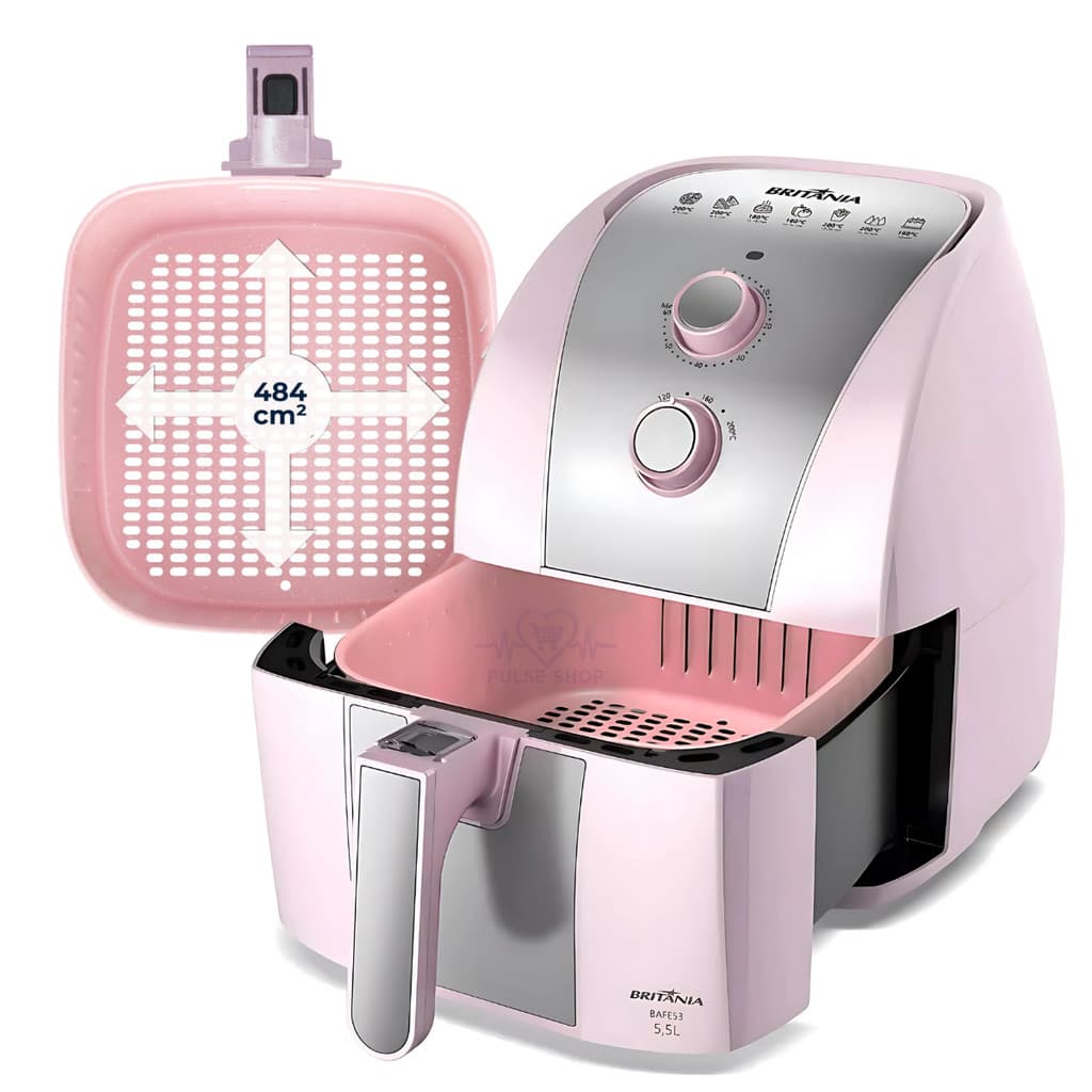 Air Fryer Rosa Britânia 5,5L Sem Óleo 1500W Revestimento PinkStone