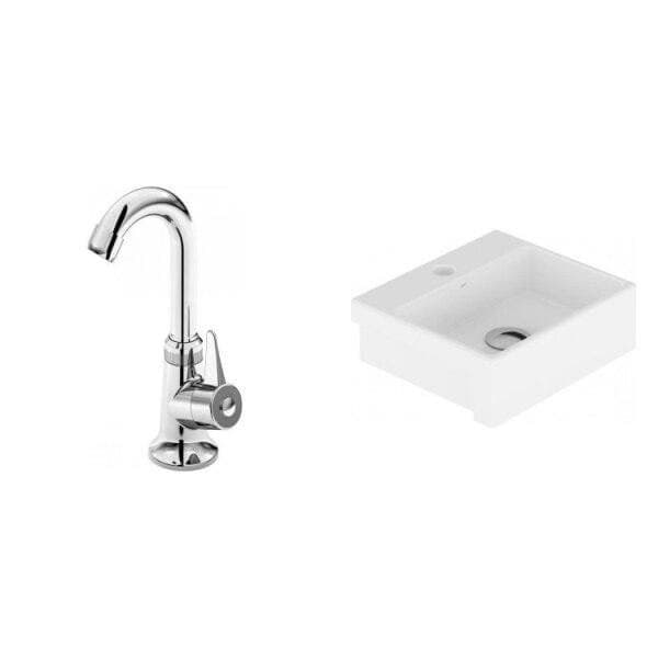 Conjunto para Banheiro Cuba de Semi-Encaixe Roma 11,5cmx33cmx29cm e Torneira Bica Móvel 1/4V Japi Branco/Cromado