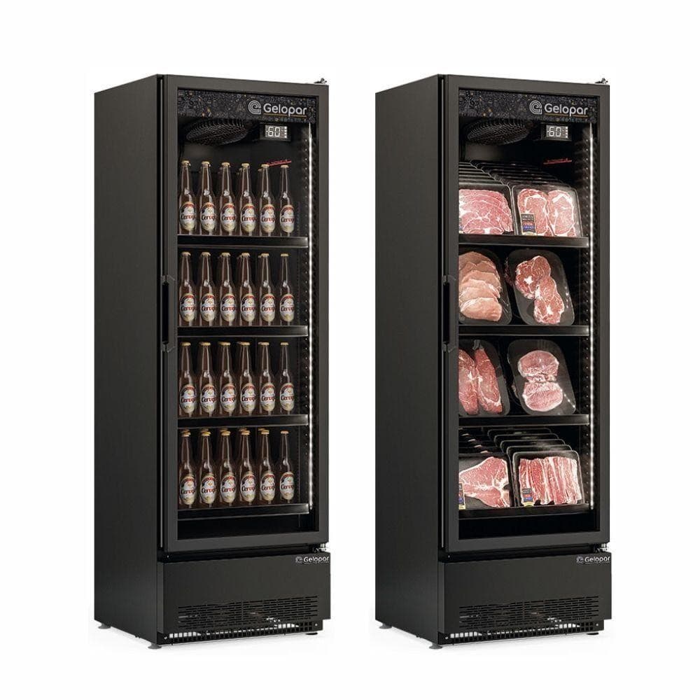 Expositor Vertical Linha Carbono 1 Porta Gcbc45cb Gelopar Refrigerador 445 Litros All Black 220v