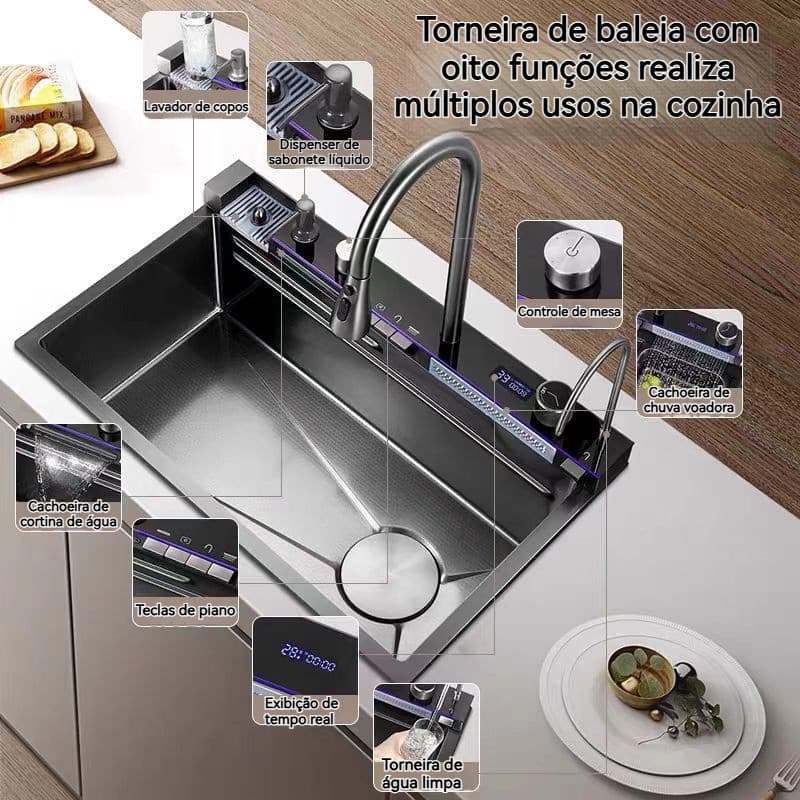Kit Cuba Cozinha Gourmet Completa Luxo Aço Inox Cinzento Com Acessórios Conjunto De Torneiras 75cm