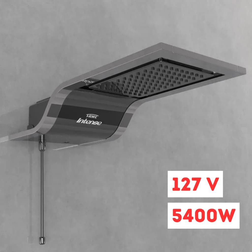 Chuveiro Ducha Eletrônico Intense Preto Cromado 127V 5400W Aquecimento Banheiro Pressão Economia Haste Removível