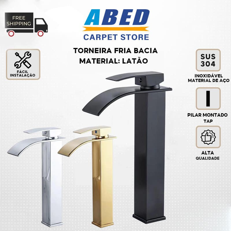 Torneira Para Banheiro Inox Metal Bancada Bica Alta P/Luxo Torneira Fria Simples Para Pia Lavatório-Prateado