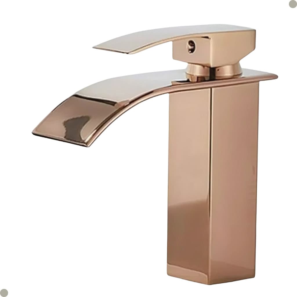Torneira de banheiro rose gold com design cascata e bica baixa