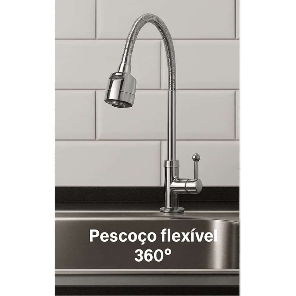 Torneira de Cozinha com Bica Flexível | Bica Móvel | Arejador de Alta Pressão | Água Fria