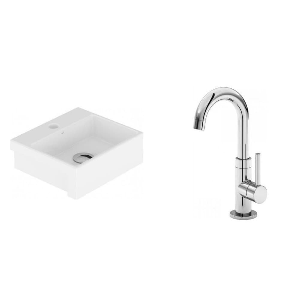 Conjunto para Banheiro Cuba de Semi-encaixe Roma 11,5cmx33cmx29cm e Torneira Bica Móvel 1/4 Japi