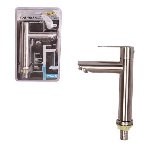 Torneira Bancada Vintage Lavatório Acabamento Inox Escovado Design Retrô Durável
