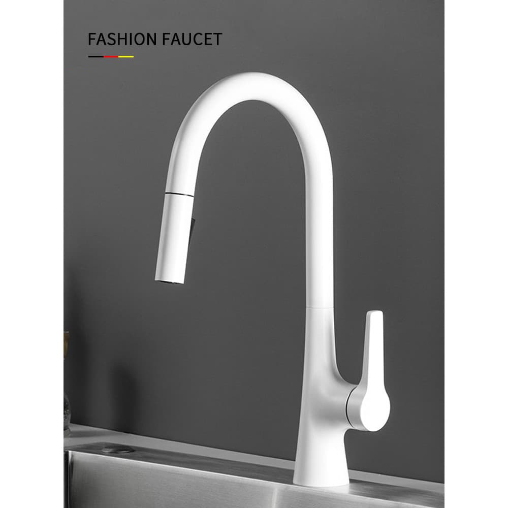 Torneira de cozinha branca com design moderno e bico giratório