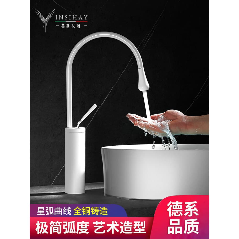 Italiano branco arte criativa minimalista bancada bacia quente e frio único punho toda torneira de cobre bacia de lavage