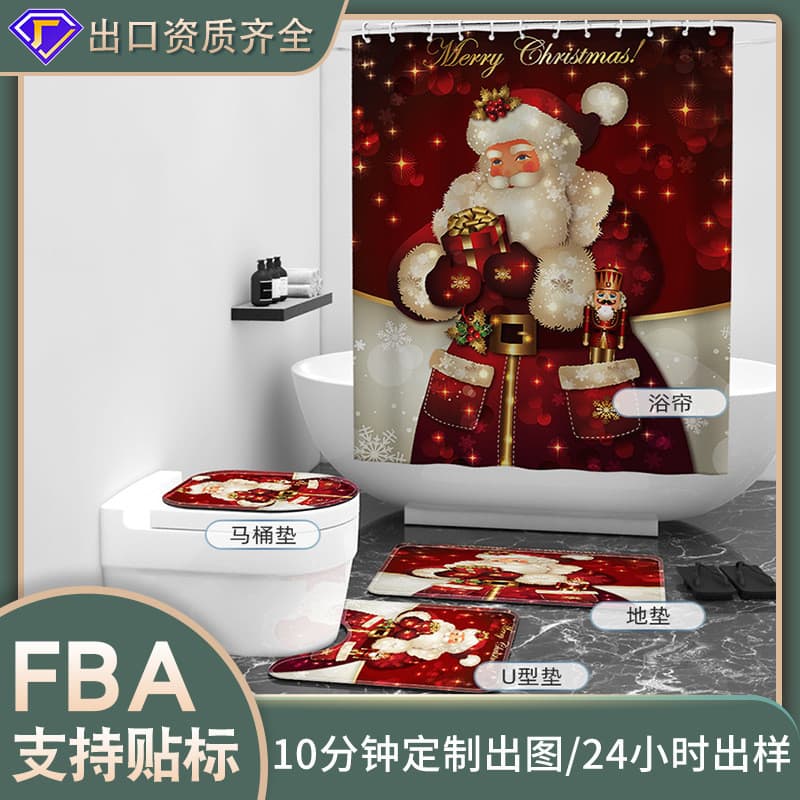 Cortina de chuveiro estilo Natal com Papai Noel, fundo vermelho, para banheiro, personalizada