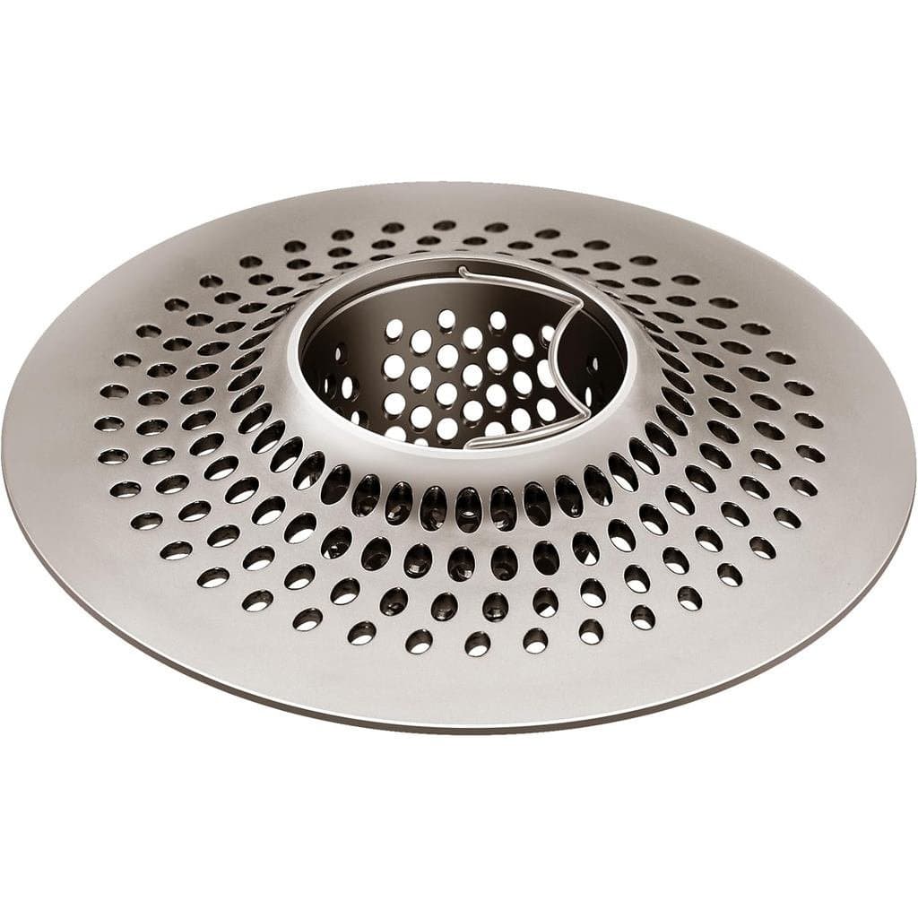 Dreno de chuveiro em níquel com design de malha circular, ideal para evitar entupimentos no chuveiro