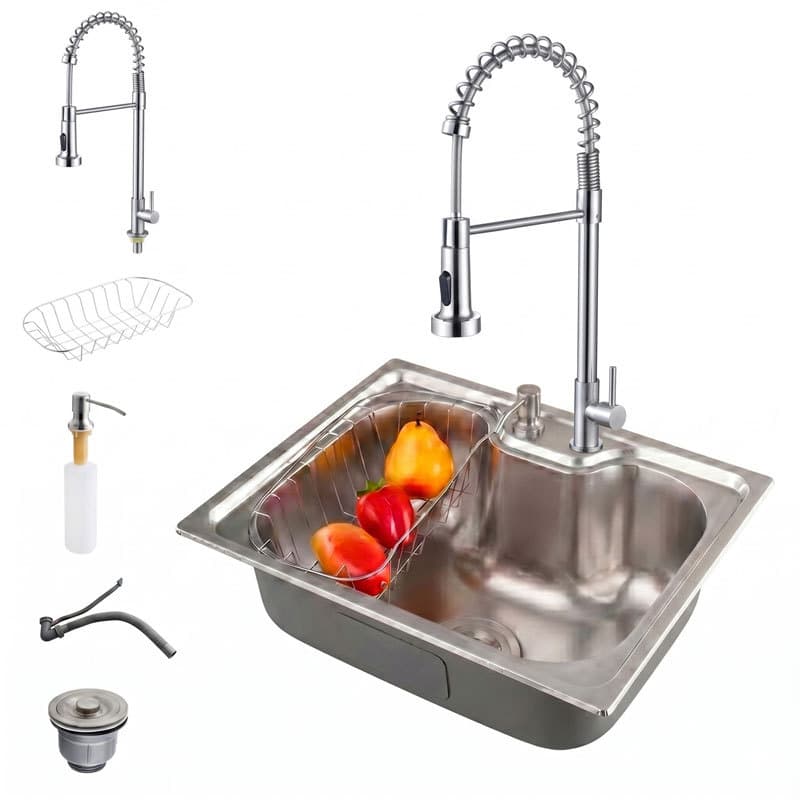 Cuba 50x40cm Inox com Torneira Água Fria Extensível Giratória 360° – Conjunto Completo