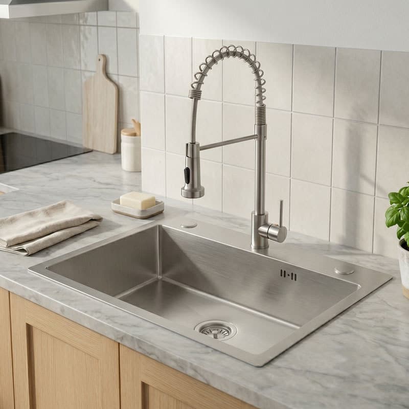Cuba Inox 60x45cm com Torneira Quente e Fria para Cozinha – Conjunto Completo