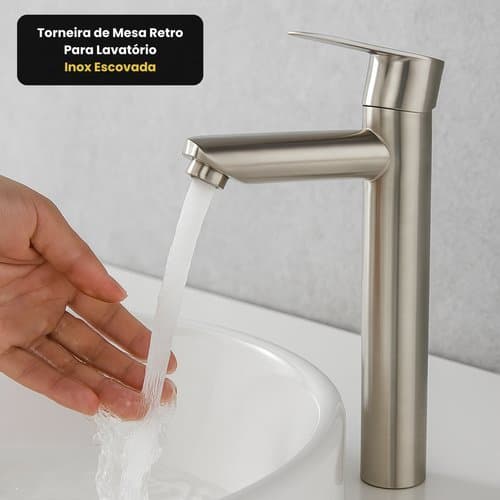Torneira de Mesa Retro Inox Escovado para Lavatório