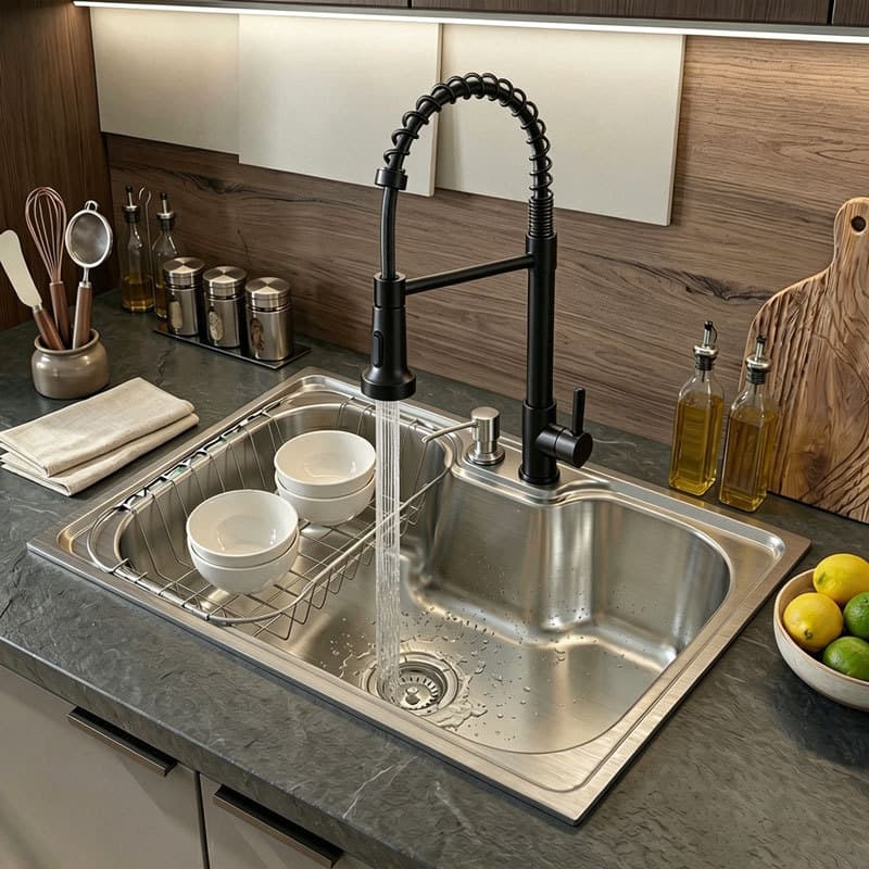 Cuba Inox 50x40cm para Cozinha com Torneira Água Fria – Conjunto Completo