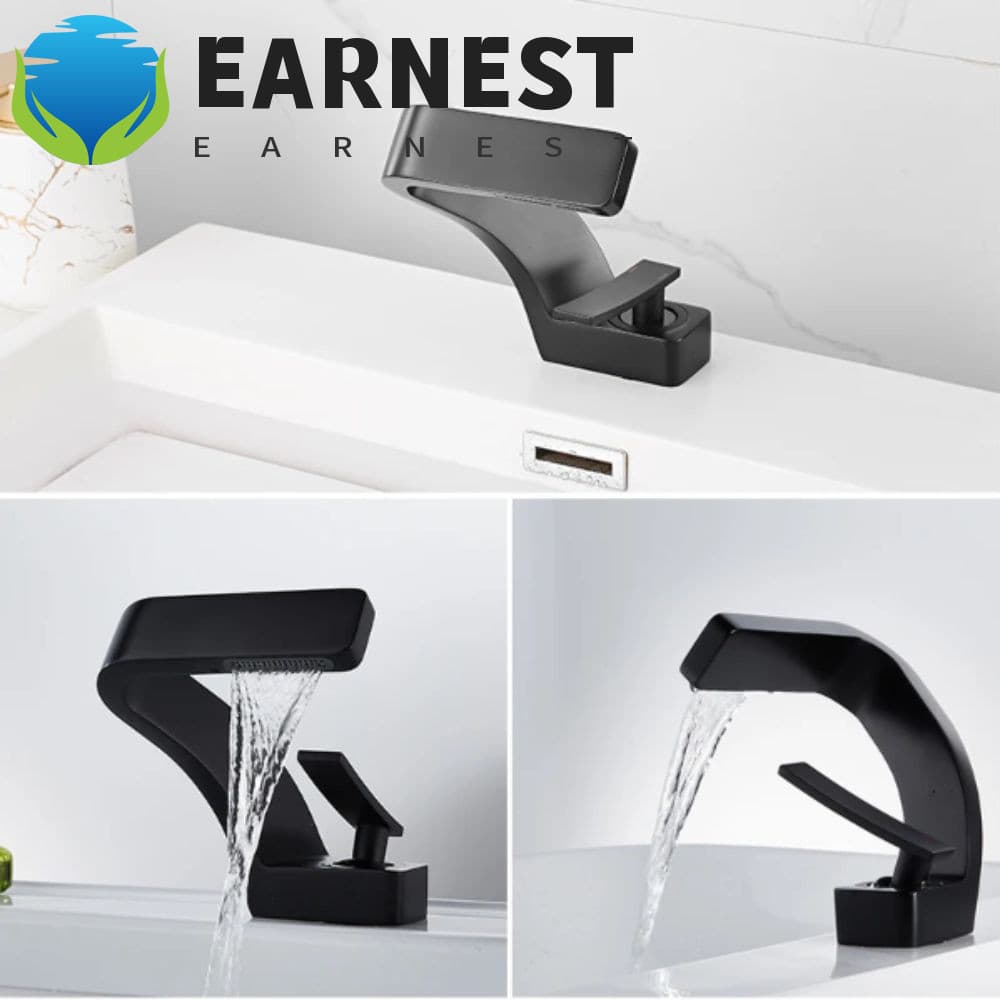 Torneira Para Lavatório EARNEST , Cascata Cromada Preta Dourada Escovada Pia De Banheiro Com Design Contemporâneo