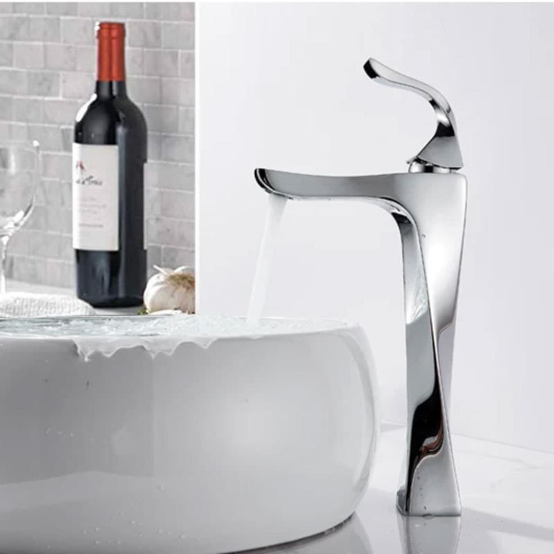 Torneira Para Banheiro Inox 304 Bancada Alta Fria Simples Para Pia Lavatório-Prateado