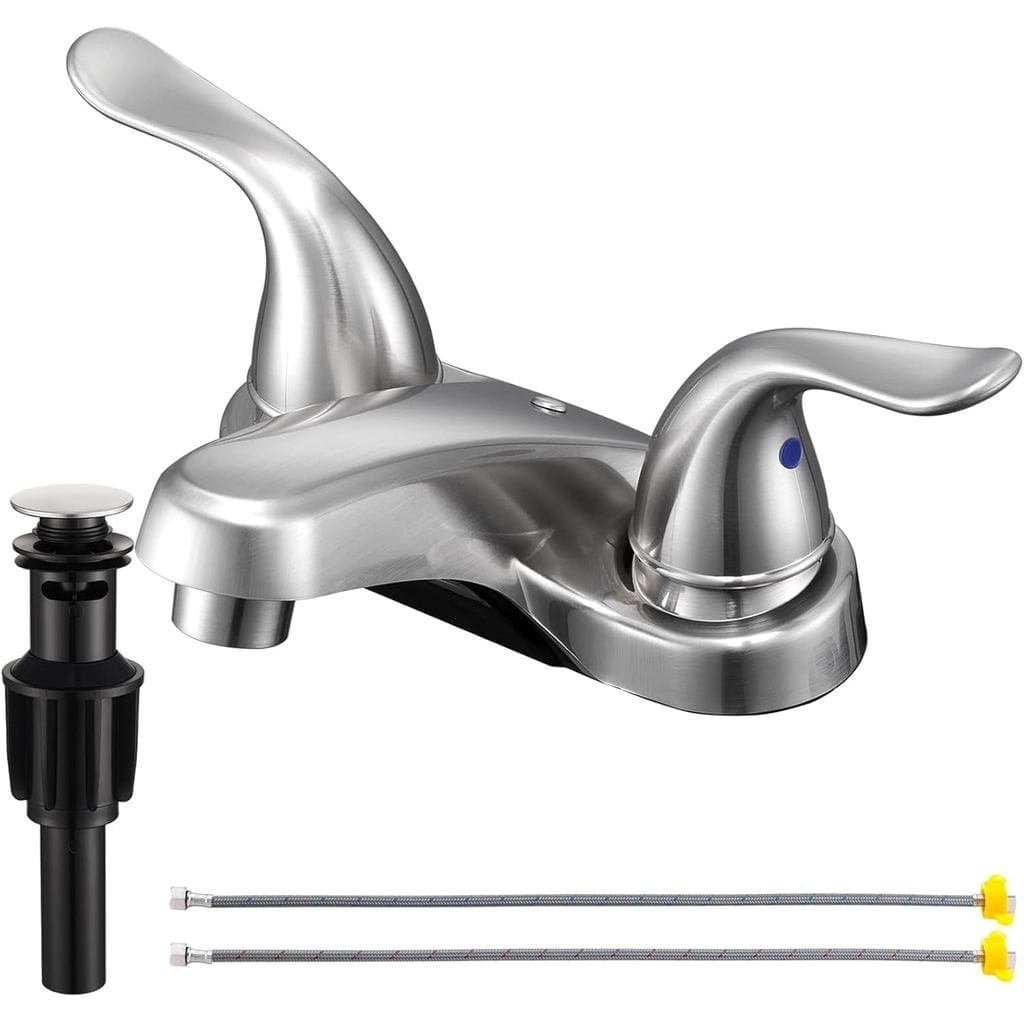 Torneiras de Pia de Banheiro 2/3 Furos, Níquel Escovado com Duas Alças, Revestimento de Plástico de 4 polegadas sobre To