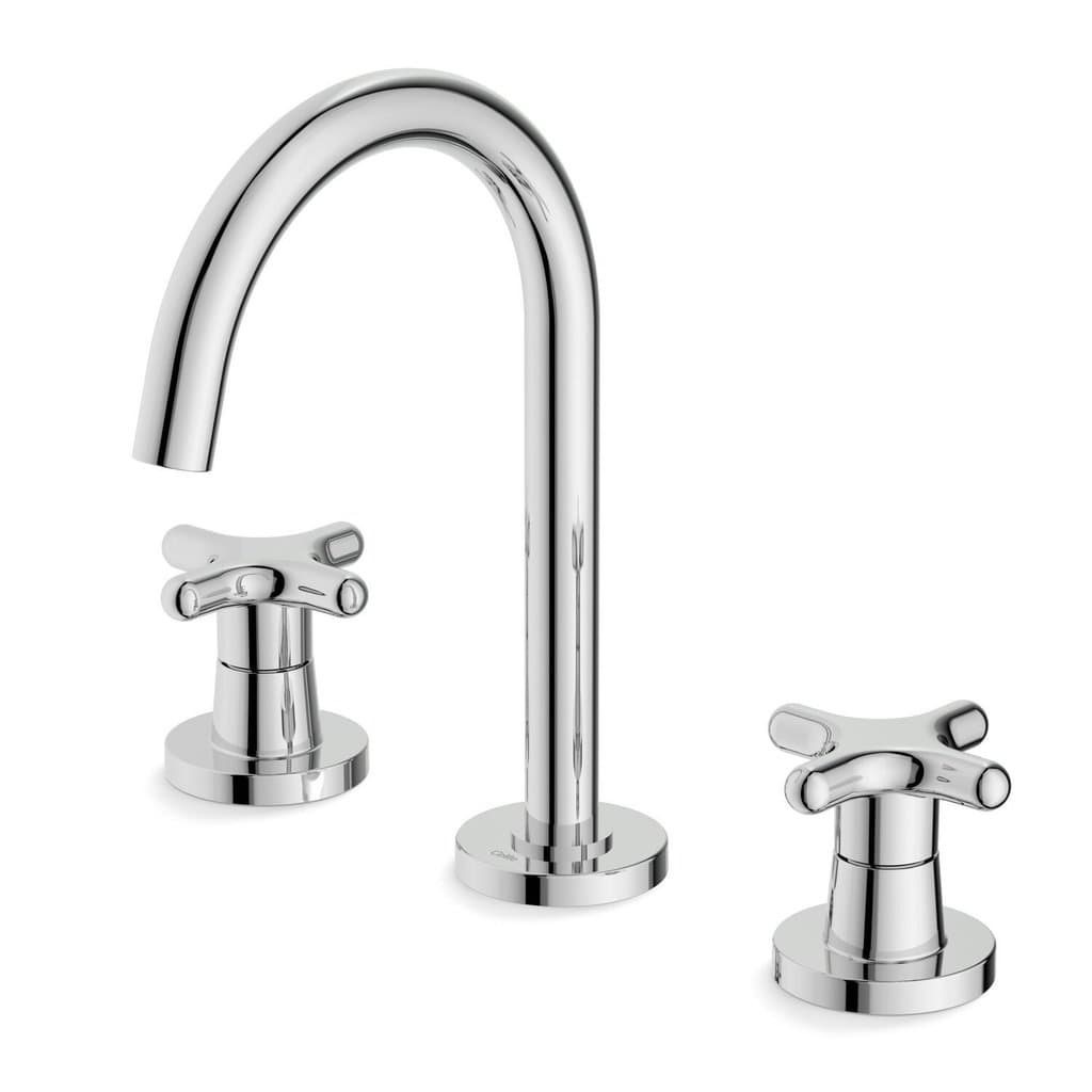 Misturador para Lavatório de Mesa 3 Furos Bica Alta com Válvula Cross