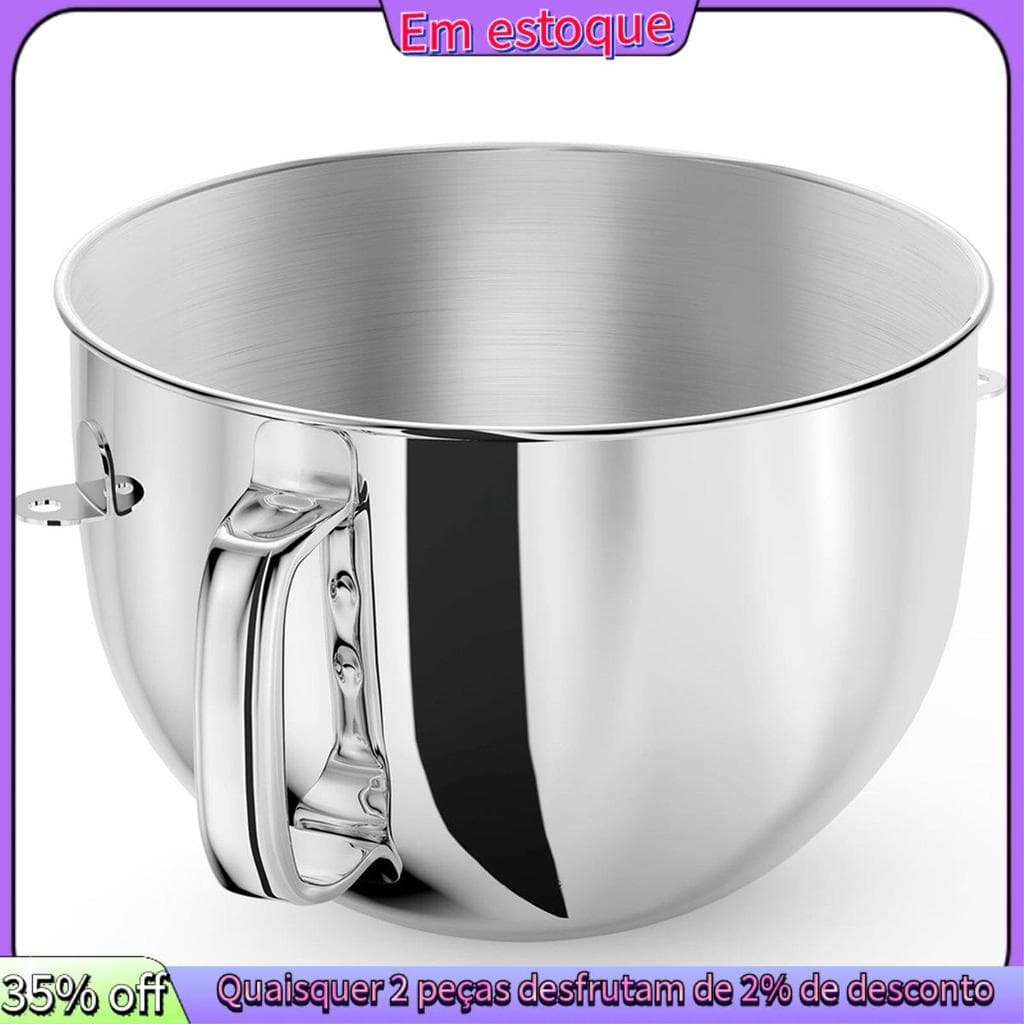 Tigela misturadora de aço inoxidável 6QT para misturadores de suporte, de mistura de ajuda de cozinha, misturador de cabo
