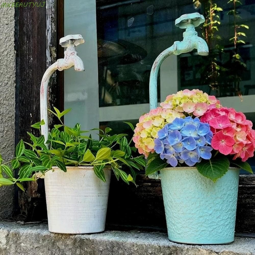 Vaso De Flores Com Torneira De Metal MXBEAUTYUJ , Vintage Retrô Artístico Rústico De Jardim Resistente A Rachaduras