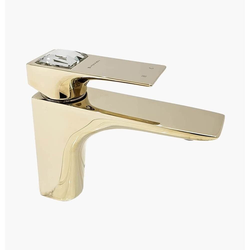 Torneira monocomando bica baixa dourado banheiro