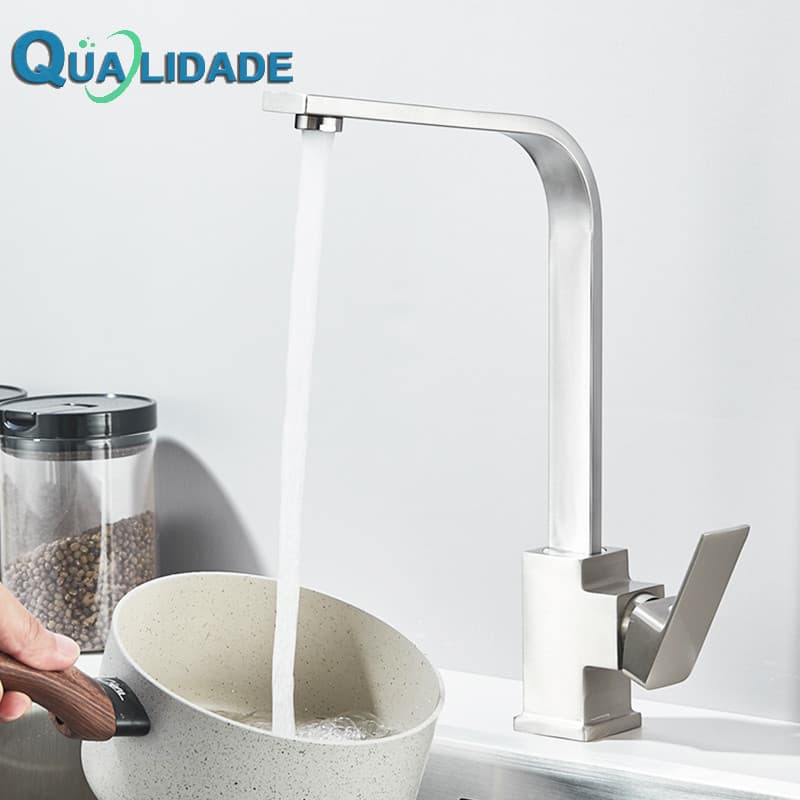 Torneira Cozinha Monocomando Slim Misturador Aço Inox Gourmet Bancada