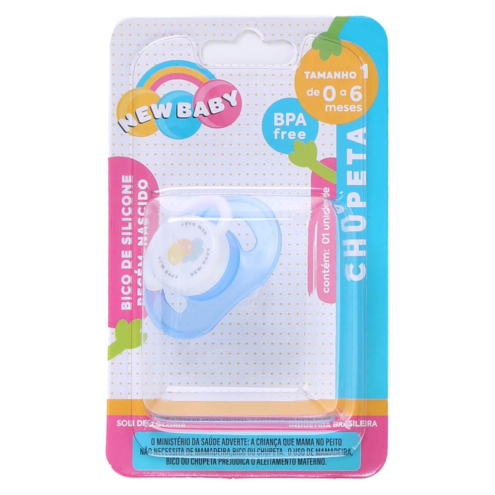 Chupeta New Baby Reta Silicone Bico Assimétrico Fase 1