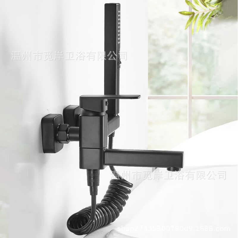 Torneira de banheira estilo cascata, torneira quadrada preta, chuveiro quente e frio, conjunto simples de chuveiro