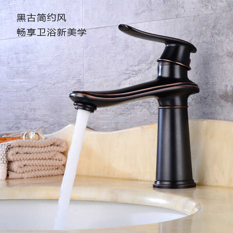 Torneira preta para pia de água quente e fria, lavatório para banheiro, furo único, torneira para lavatório quente e fri