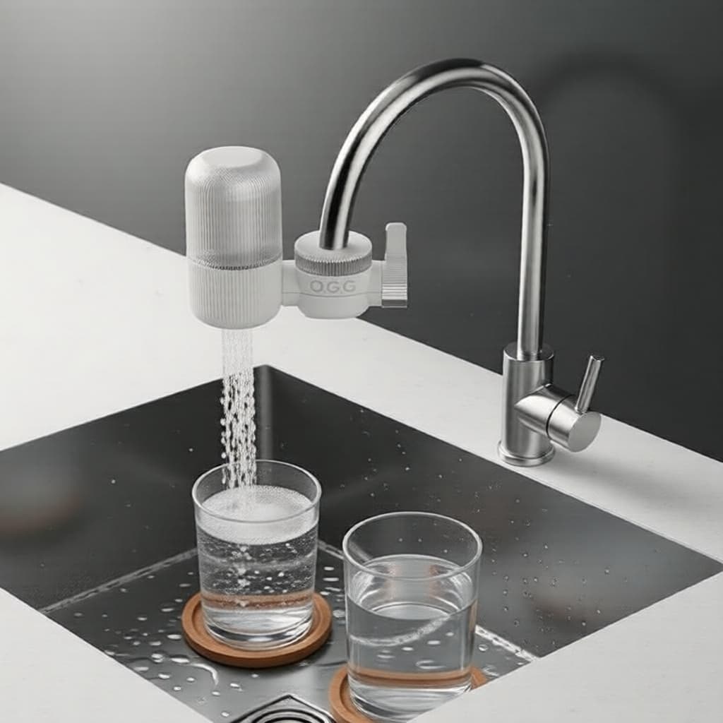 1 Pc Torneira Filtro Transparente com Dupla Saída, Filtração de Torneira de Cozinha Doméstica com Filtros Cerâmicos