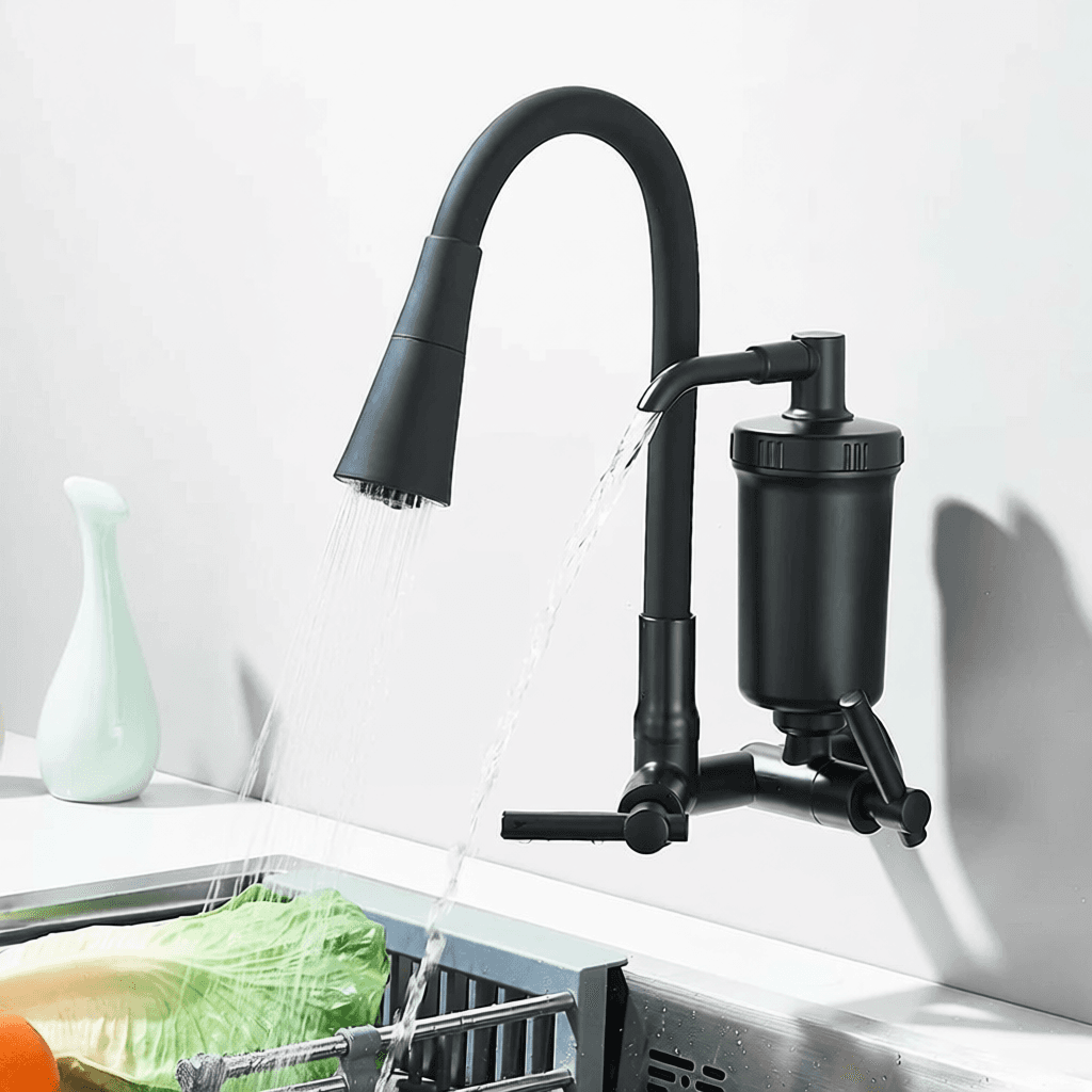 Torneira Preta Com Filtro Para Cozinha, Torneira Flexivel de Parede Cozinha,Torneira Preta Gourmet Parede, Filtro