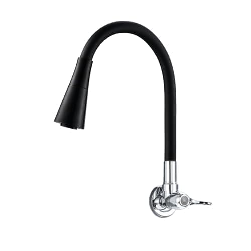 Torneira de Parede Para Cozinha Pia Flexível 360º - Metal ABS Cromado 3 Camadas, Jato Duplo (Contínuo e Chuveirinho), Acionamento 1/4 de Volta, Boca Giratória, Econômica e Durável.