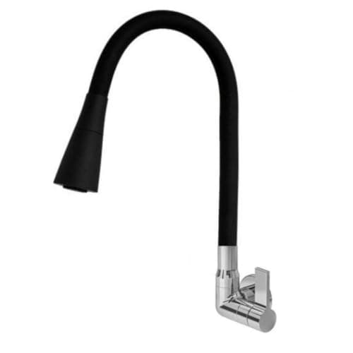 Torneira Cozinha Parede Gourmet Flexível 2 Jatos 1/4 de Volta Com Chuveirinho Preto