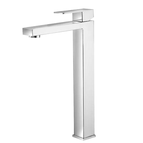 Torneira Bancada Banheiro Quadrada Inox Cromada Bica Alta