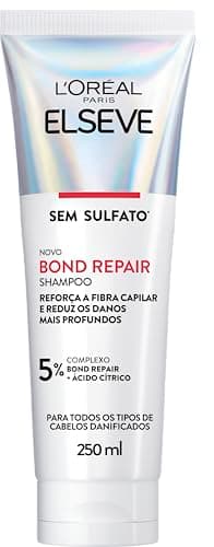 L'Oréal Paris Elseve Bond Repair Shampoo Reparação Molecular com Ácido Cítrico, Limpeza Suave Sem Sulfato, Reconstrói Ligações e Devolve Força aos Cabelos Danificados, 250ml