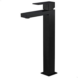 SOFTINOX Torneira Monocomando para Lavatório de Banheiro em Metal Resistente a Maresia – Instalação de Mesa 1/2", Arejador em Metal, Design Moderno e Alta Durabilidade (Preto Fosco, Bica Alta)