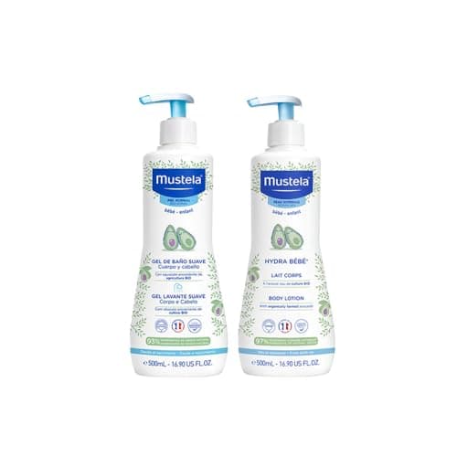Mustela Combo Banho + Hidratação - Gel Lavante Corpo e Cabelo 500ml + Hydra Bebê 500ml Hidratante Infantil Corpo e Rosto