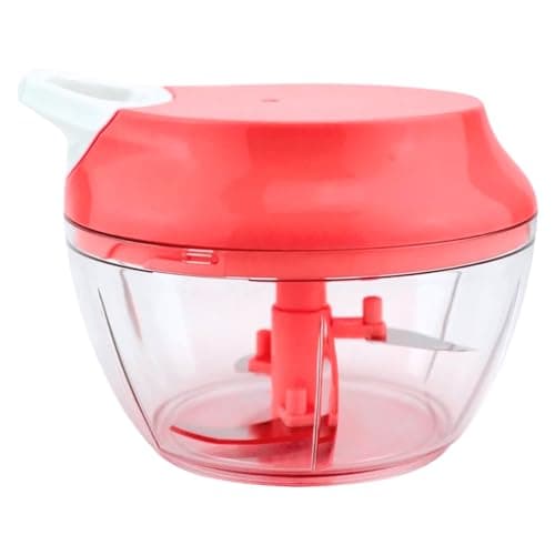 Processador Manual de Alimentos 500ml Grande Triturador Com Três lâminas Em Inox E Pá Misturadora Triturador De Alho Acionamento Por Corda Retrátil (Vermelho)