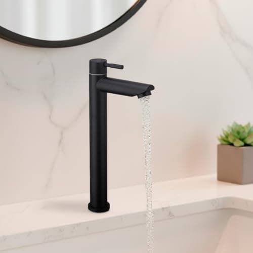 Torneira Para Banheiro De Mesa Bica Alta 1/4 De Volta Aço Inox 304 Elegance Beltempo (Preta Fosca)