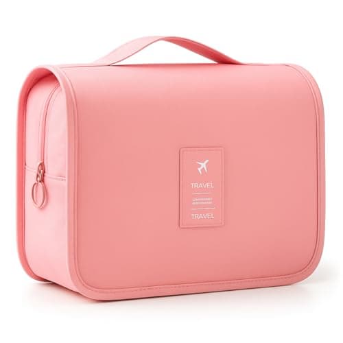 Bolsa Necessaire Maquiagem Cosméticos Feminina Viagem Com Divisória e Cabide para Pendurar Organizador de Maquiagem Muito Espaço para Maquiagem Shampoo Perfumes Higiene Pessoal (Rosa)