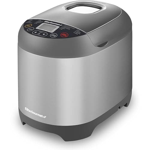 Elite Gourmet EBM8103SS Máquina de fazer pão programável, 3 tamanhos de nozes, 19 funções de menu, sem glúten, trigo branco, centeio francês e mais, 900 g, aço inoxidável