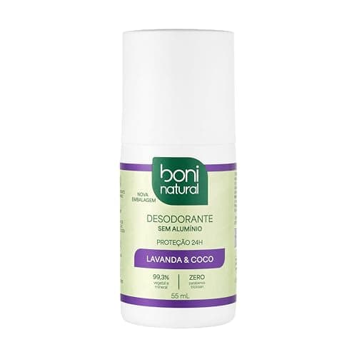 Desodorante Roll-On sem Alumínio, Natural, Vegetal e Vegano, Coco e Magnésio, com Perfume Suave de Lavanda, Boni Natural, 55ml