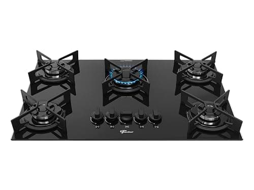 FISCHER COOKTOP À GÁS 5 BOCAS FIT LINE TREMPE IRON MESA VIDRO PRETO BIVOLT 36325-102672