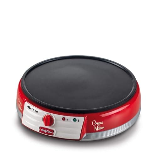 Ariete 202, Maquina de Crepe Retrô Vermelha - Party Time, Base antiaderente com controle de temperatura, 1000W - 220V