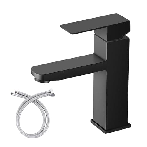 Torneira Banheiro Luxo Bacias Quadrada 1/4 Volta 304 Inox Aço Preta Bancada Pia Banheiro