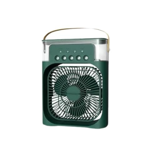 Mini Climatizador e Umidificador Portátil USB 3 em 1 | Ventilador de Mesa Pessoal Silencioso com Luz Noturna LED para Casa, Escritório e Viagem (Verde)