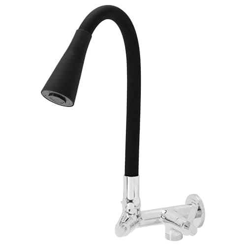 Torneira Flexivel Parede Preta com Dois Jatos e Saída para Máquina Samer