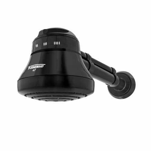 Chuveiro elétrico Famiho 4T preto montado na parede com cano de 30 cm